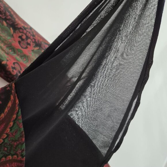 ZARA Jacquard Ribbon Dress , Long Sleeve Midi, Deep Green & Burgundy , Boho XS - Picture 10 of 15